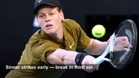 Sinner 6-1 6-4 1-0 — Early break in 3rd set (AO)