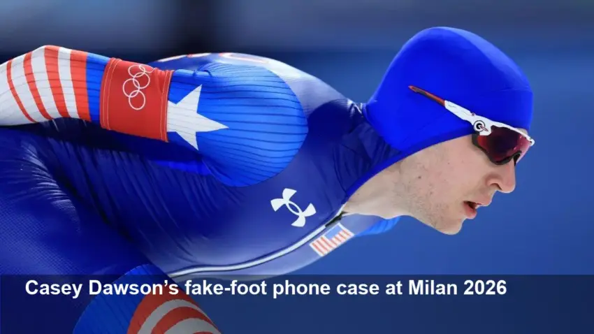 Casey Dawson Wears Fake-Foot Phone Case at Milan Olympics