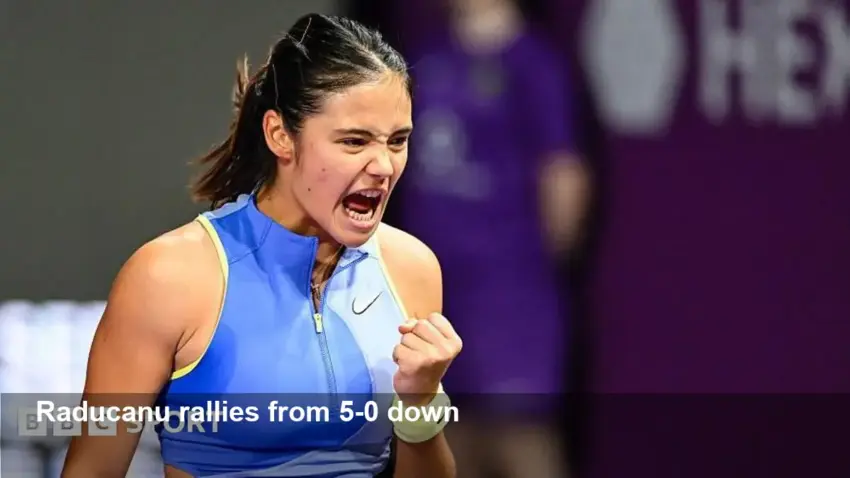 Emma Raducanu rallies from 5-0 down to beat Juvan